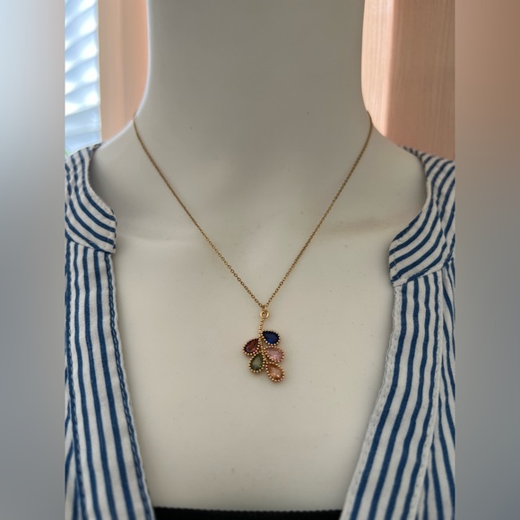 Colorful Cubic Zirconia Leaf Pendant Necklace- Trendy Stylish Gold Leaf Necklace - Picture 8 of 13